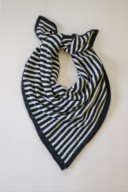 Knit Square Scarf - Black and Cream Stripe